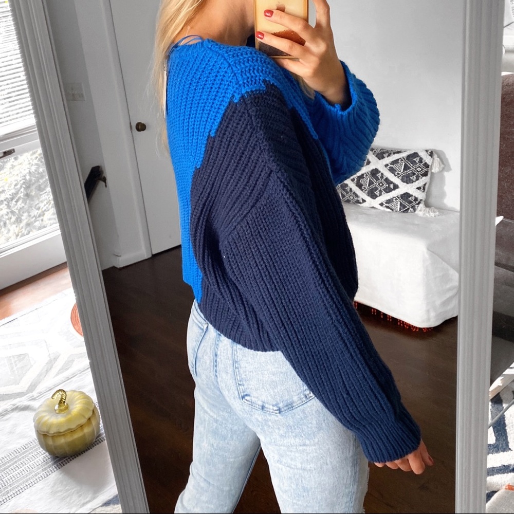 💙 ZARA BLUE NAVY COLOR BLOCK CHUNKY KNIT CROPPED JUMPER! - Picture 5 of 12